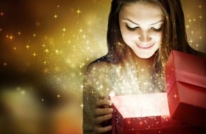 woman opening gift